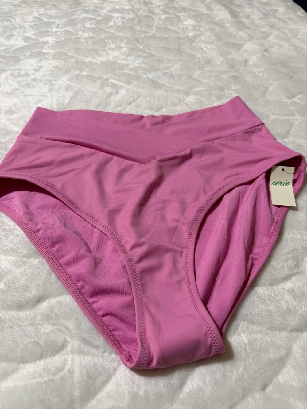 NEW! aerie High-Waist Pink Bikini Bottom size medium (cover for visual only) - Picture 2 of 4